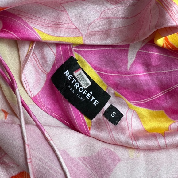 Retrofete Keaton Botanical Floral Pink Silk Strapless Gown Maxi Dress - SMALL - Picture 4 of 13